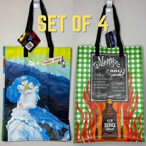 Lot 4 Trader Joe’s North Carolina NC Tote Bag Eco Reusable Shopper Tar Heels BBQ